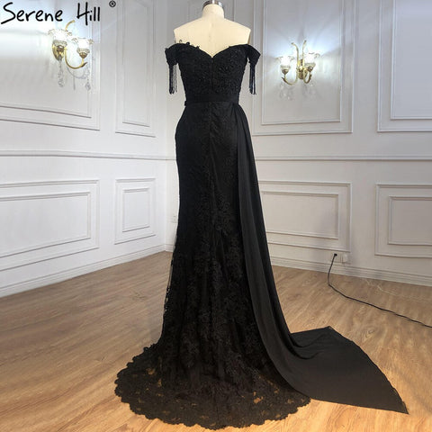 Black Mermaid Elegant Evening Dresses Gowns 2025 Lace Beading Luxury For Women Party LA70975