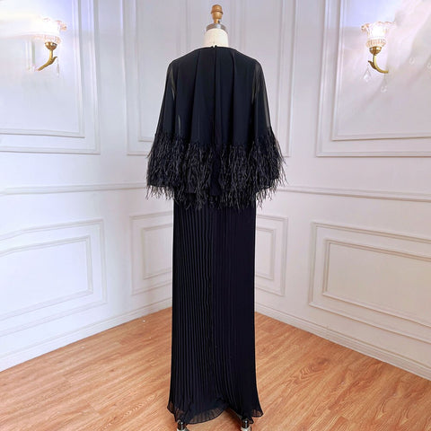 Black Mermaid Elegant Feather Cape Sleeves Morocco Evening Dresses Gowns For Woman Wedding Party 2025 LA71852