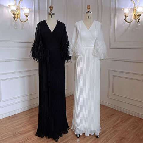 Black Mermaid Elegant Feather Cape Sleeves Morocco Evening Dresses Gowns For Woman Wedding Party 2025 LA71852