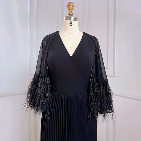 Black Mermaid Elegant Feather Cape Sleeves Morocco Evening Dresses Gowns For Woman Wedding Party 2025 LA71852