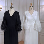 Black Mermaid Elegant Feather Cape Sleeves Morocco Evening Dresses Gowns For Woman Wedding Party 2025 LA71852