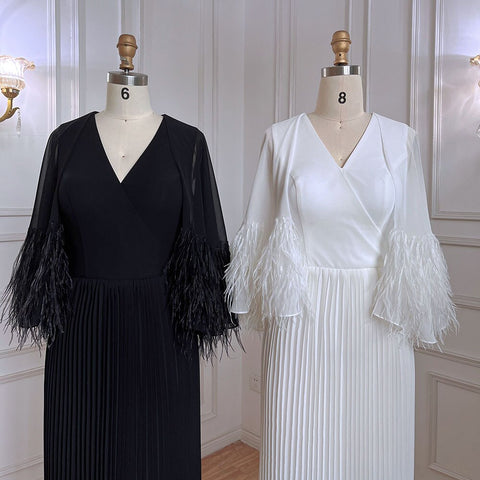 Black Mermaid Elegant Feather Cape Sleeves Morocco Evening Dresses Gowns For Woman Wedding Party 2025 LA71852