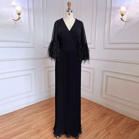 Black Mermaid Elegant Feather Cape Sleeves Morocco Evening Dresses Gowns For Woman Wedding Party 2025 LA71852