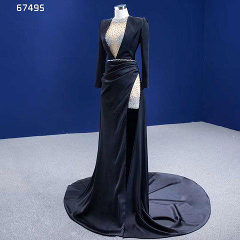 Black Mermaid Elegant Luxury Beaded Evening Dresses Gowns For Women Party 2025 High End Custom Made HM67495