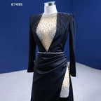 Black Mermaid Elegant Luxury Beaded Evening Dresses Gowns For Women Party 2025 High End Custom Made HM67495