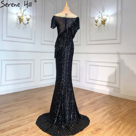 Black Mermaid Luxury Evening Dresses Gowns 2025 Beaded Tassel Elegant For Women Party LA71386