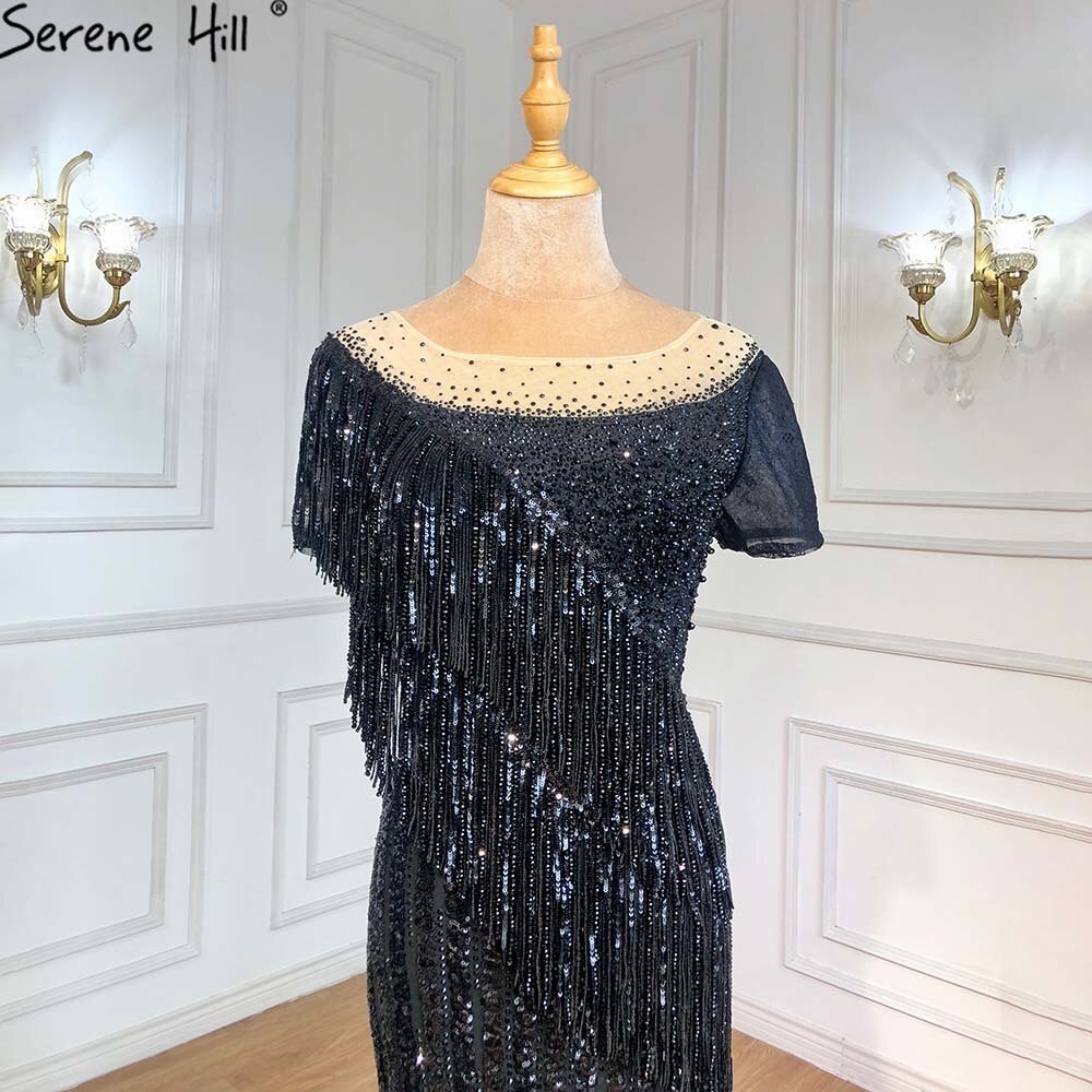 Black Mermaid Luxury Evening Dresses Gowns 2025 Beaded Tassel Elegant For Women Party LA71386