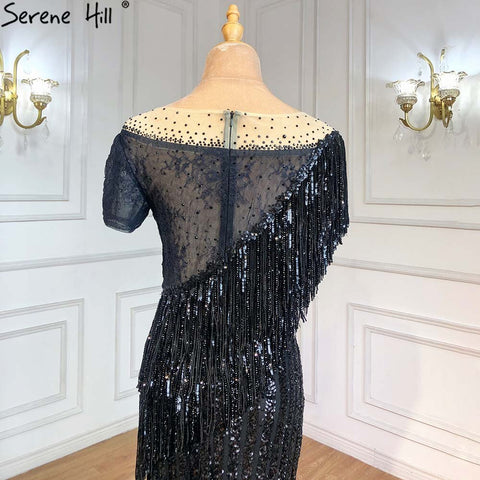 Black Mermaid Luxury Evening Dresses Gowns 2025 Beaded Tassel Elegant For Women Party LA71386