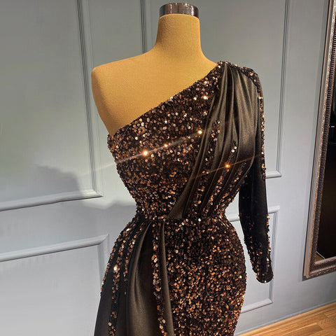 Black Mermaid One Shoulder Evening Dresses Gowns 2025 Sequin Luxury Elegant For Women Party LA71542