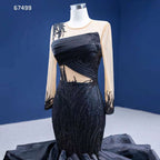 Black Mermaid Puffy Flowers Lace Beaded Long Sleeves Wedding Dresses Bride Gowns Custom Made Ball Gown 2025 HM67499