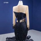 Black Mermaid Puffy Flowers Lace Beaded Long Sleeves Wedding Dresses Bride Gowns Custom Made Ball Gown 2025 HM67499