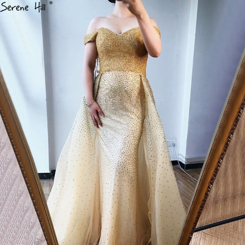 On Sale no return no refund Black Mermaid Sleeveless Sexy Off Shoulder Luxury Beaded Evening Dresses Gowns For Women Party 2025 LA70602
