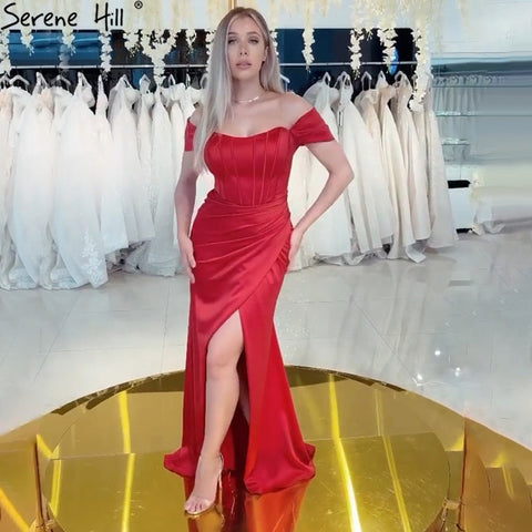 Black Mermiad Split Evening Dresses Gowns 2025 Elegant Simple Satin Sexy For Women Party LA71337