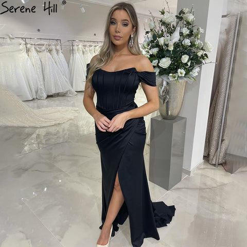 Black Mermiad Split Evening Dresses Gowns 2025 Elegant Simple Satin Sexy For Women Party LA71337