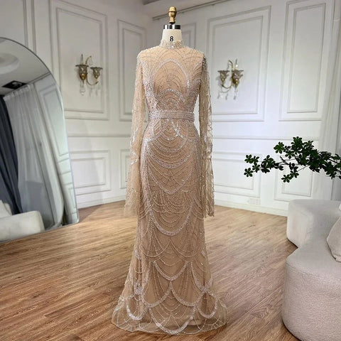 Black Muslim Luxury Beaded Elegant Mermaid Dubai Evening Dresses Gowns for Woman Wedding Party 2025 LA72512