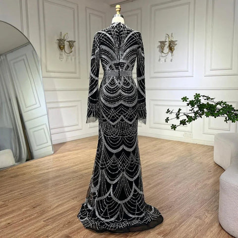 Black Muslim Luxury Beaded Elegant Mermaid Dubai Evening Dresses Gowns for Woman Wedding Party 2025 LA72512
