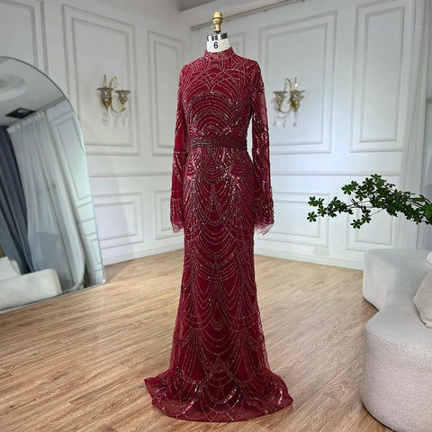 Black Muslim Luxury Beaded Elegant Mermaid Dubai Evening Dresses Gowns for Woman Wedding Party 2025 LA72512