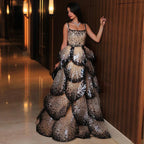 Luxury Designer Sparkly Sequin Tiered Ruffles Ball Gown Evening Dress LA72505