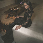 Black Satin A-Line Evening Dresses Gowns 2025 Beaded Sexy For Woman Wedding Party LA71213
