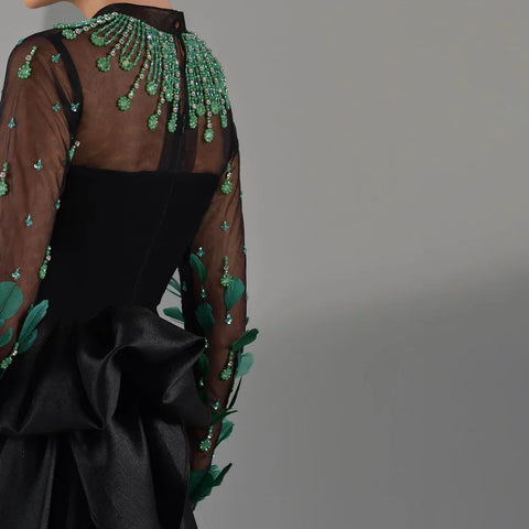 Black Satin Mermaid Lace Beaded Luxury Long Evening Dresses Gowns For Women Wedding Party 2025 LA72230