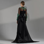 Black Satin Mermaid Lace Beaded Luxury Long Evening Dresses Gowns For Women Wedding Party 2025 LA72230