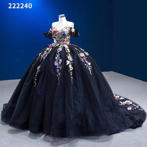 Black Sexy Off Shoulder Luxury Appliques Lace Up Ball Gowns Wedding Dress 2025 High End Custom Made HM222240