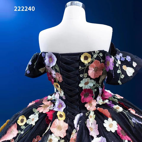Black Sexy Off Shoulder Luxury Appliques Lace Up Ball Gowns Wedding Dress 2025 High End Custom Made HM222240