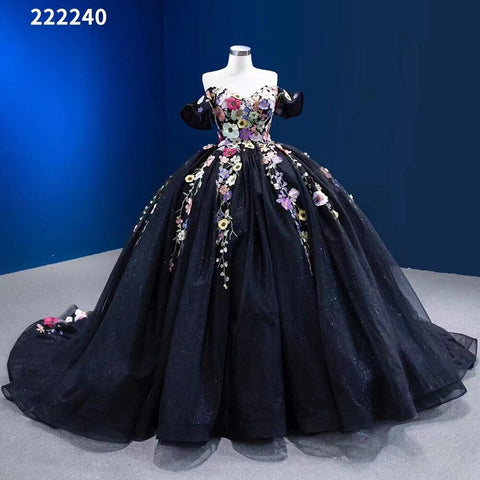 Black Sexy Off Shoulder Luxury Appliques Lace Up Ball Gowns Wedding Dress 2025 High End Custom Made HM222240