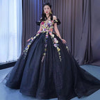 Black Sexy Off Shoulder Luxury Appliques Lace Up Ball Gowns Wedding Dress 2025 High End Custom Made HM222240