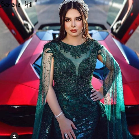 Black Sleeves  Luxury  2025 Lace Beaded Cape Sleeves  Mermaid Evening Gowns Elegant For Woman Party  LA71173