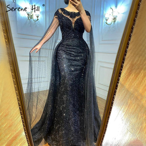 Black Sleeves  Luxury  2025 Lace Beaded Cape Sleeves  Mermaid Evening Gowns Elegant For Woman Party  LA71173