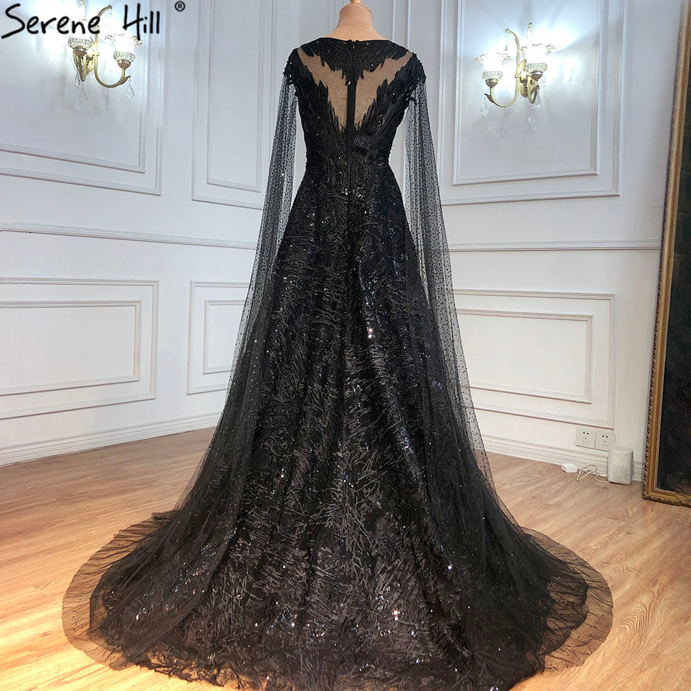 Black Sleeves  Luxury  2025 Lace Beaded Cape Sleeves  Mermaid Evening Gowns Elegant For Woman Party  LA71173