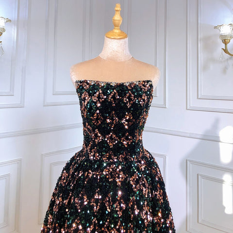 Black Strapless Evening Dresses Gowns 2025 Sequin Luxury A-Line For Women Wedding Party LA71523