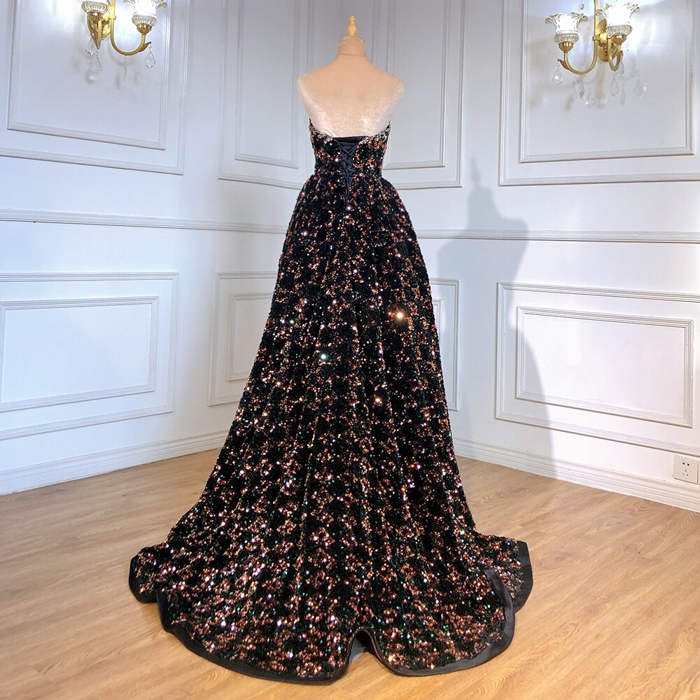 Black Strapless Evening Dresses Gowns 2025 Sequin Luxury A-Line For Women Wedding Party LA71523