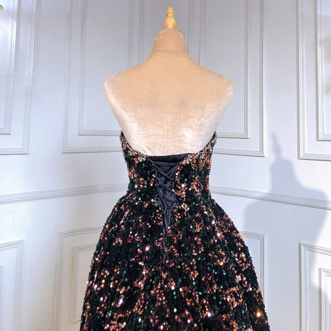 Black Strapless Evening Dresses Gowns 2025 Sequin Luxury A-Line For Women Wedding Party LA71523