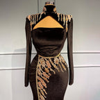 Black Velour Mermaid Evening Dresses Gowns 2025 Elegant Luxury Beaded For Women Party LA71545