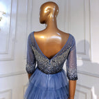 Blauw Tiered Rok Avond Jurken 2025 Kralen Half Mouwen A-lijn Voor Vrouwen Wedding Party LA71553