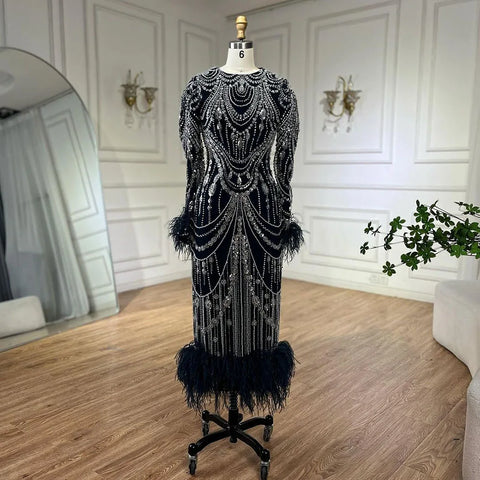 Bling Caramel Mermaid Arabic Evening Dress Feather Pearls Prom Formal Dresses for Women Wedding Party Gowns LA72482