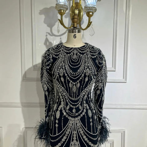 Bling Caramel Mermaid Arabic Evening Dress Feather Pearls Prom Formal Dresses for Women Wedding Party Gowns LA72482