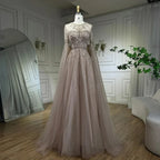Blue A-Line Arabic Cape Sleeves O-Neck Bow Beaded Luxury Evening Dresses Gowns 2025 For Women Party LA71831