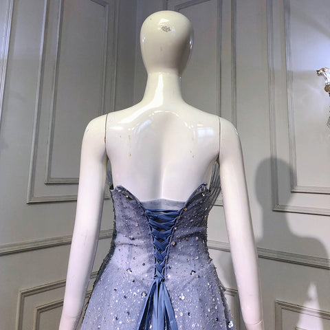 Blue A-Line Beaded Bling Evening Dresses Gowns 2025  Sexy  High-Eend Lace Up For Women Party LA71636