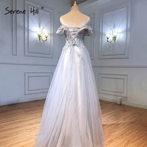 Blue A-Line Sexy Evening Dresses Gowns 2025 Beading Sleeveless For Women Wedding Party LA71148