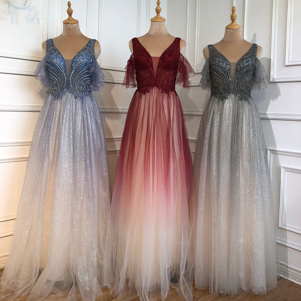On Sale No Return No Refund Blue A-Line Sexy Evening Dresses Gowns 2025  Beaded Luxury For Women Wedding Party LA70775