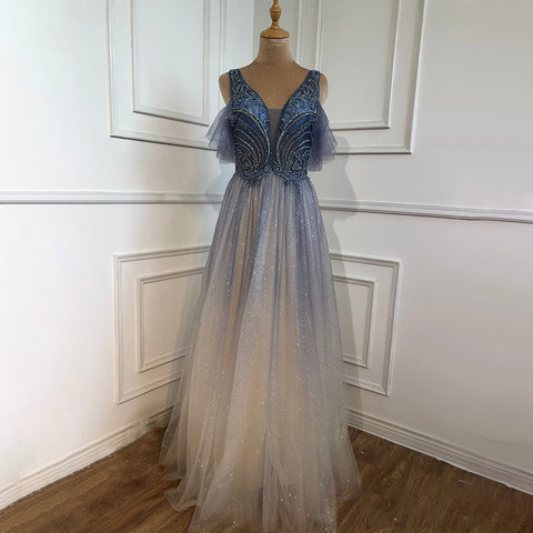 On Sale No Return No Refund Blue A-Line Sexy Evening Dresses Gowns 2025  Beaded Luxury For Women Wedding Party LA70775