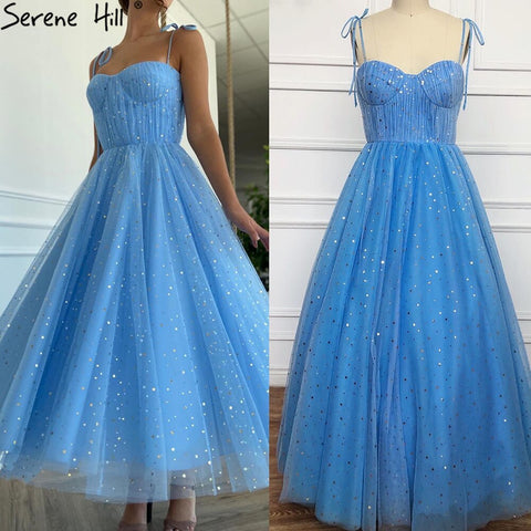 Blue A-Line Simple Evening Dresses Tulle Sleeveless Ankle Length Formal Dress 2025 LA70684