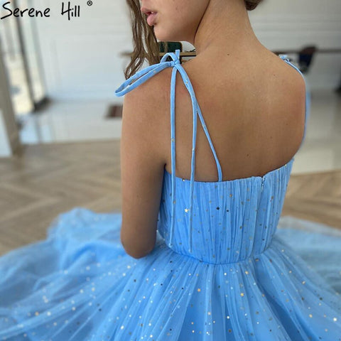Blue A-Line Simple Evening Dresses Tulle Sleeveless Ankle Length Formal Dress 2025 LA70684