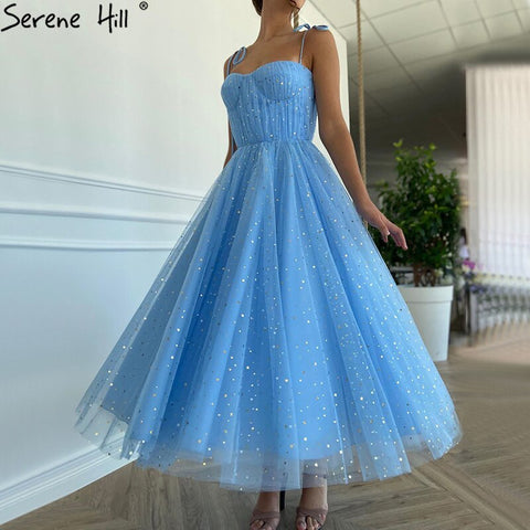 Blue A-Line Simple Evening Dresses Tulle Sleeveless Ankle Length Formal Dress 2025 LA70684