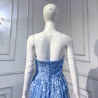 Blue A-line Luxury Evening Dresses Gowns 2025 Beaded Sparkle Sexy For Women Wedding Party LA71609