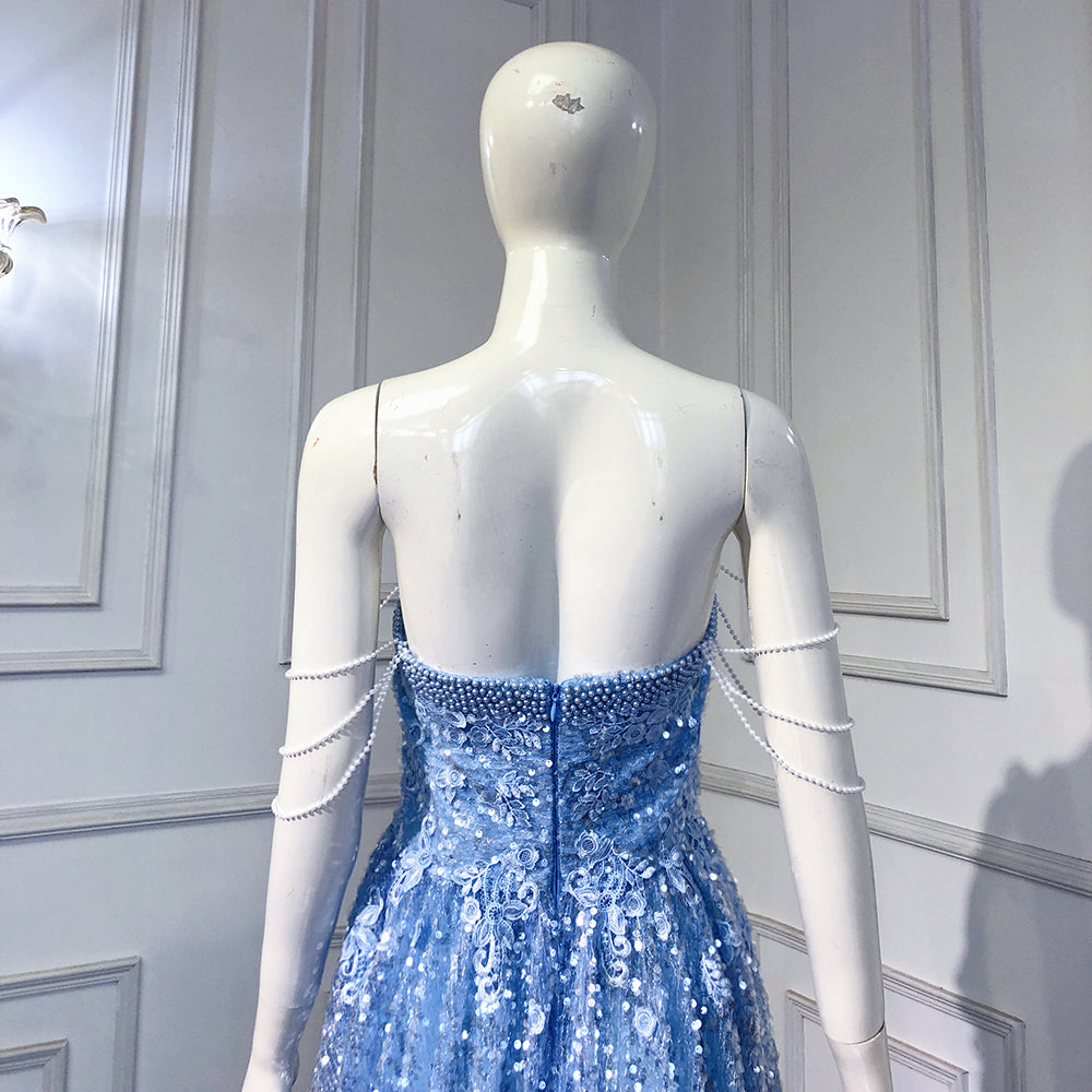 Blue A-line Luxury Evening Dresses Gowns 2025 Beaded Sparkle Sexy For Women Wedding Party LA71609