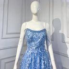 Blue A-line Luxury Evening Dresses Gowns 2025 Beaded Sparkle Sexy For Women Wedding Party LA71609